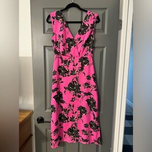 Dress Forum NWT Pink Floral Black Midi
